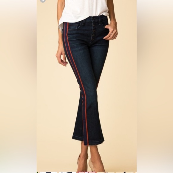 Veronica Beard WOMENS Carolyn 10”BABY BOOT 28  Navy Flare Jeans with Red Stripe - Picture 1 of 16